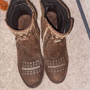 LIBERTY Black Brown Ankle Boots with Tan Accents